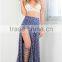 Fashion design high splits maxi skirt in navy floral women maxi skirt clothing