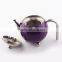 stainless steel 18/8 sprayed color food safety round 750ml tea pot/water kettle with three legs