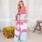 Wholesale 2016 Summer Fashion Family Matching Clothing Patchwork Round Neck Sleeveless Knit Blue Pink Mommy And Me Maxi Dress