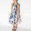 Fashion garment supplier hot selling long all over print girls cut back dress