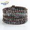 6mm black natural gemstone cheap weave bracelet with beads, leather wrap bracelet