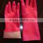 Wearing rubber washing gloves for kitchen