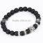 Buddhism style bangle jewelry 2016 silver lion with obsidian beads bracelet men