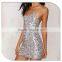 2016 Sexu Back Open Shiny Silver Sequin Bodycon Mini Evening Dress