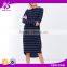 2015 Guangzhou Shandao Factory Spring Stylish Casual Stripe Long Sleeve High Low Hem Ladies Dresses