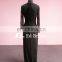 Simple See Through Side Full Length Lace Patterns Lady Evening Dress Long Sleeve
