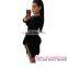 2017 New Arriving Black Lace Up Grommet Double Slits Long Sleeve Club Sexy Dress