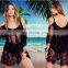 Lace design sexy summer lady sheer beach bikini blouse