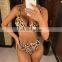 Women's Hot Leopard Print Split High Waist Swimsuit Metal Ring Bikini Swimsuit