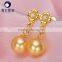 aaa quality 7--7.5mm golden japanese pearls akoya earrings for women