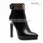 OlzB02 latest design 12 cm slim high heel custom gold buckle decor ankle boots 2015 fashion trends