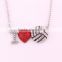 Silver Crystal Red Heart I Love You Volleyball Ball Pendant Necklace Jewelry for Girlfriend