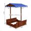 Qaba with Canopy and Bench Seats Wooden Covered Convertible 2 Kids Sandbox