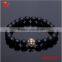 8mm black natural matt onxy beads lion head charm bracelet, most popular stainless steel jewelry bracelet for men