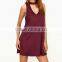 Summer Dresses Style Sexy V Neck Dresses Women A-Line Burgundy Suede Sleeveless Halter Neck Mini Dress