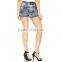 Aztec-Print Frayed Short Shorts, Medium Wash