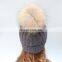 Dark grey winter fur pom warmer genuine raccoon fur pompon women hats