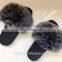 Factory wholesale long hair and soft real fox fur slides for women