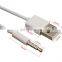 White USB 2.0 Male to 3.5mm Headphone Audio AUX Male Plug Car Cable Jack Charger Cable Wire Cord