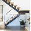 modern style indoor mono stringer glass wood staircase with stainless steel hanrail