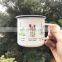 Custom professional 8cm brand logo printing enamel iron metal tea cups with handles