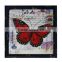 Retro Wood Frame Linen Wall Printing With Butterfly