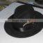 Mens Hat 100% Wool Wide Round Brim Fedora Cap Satin Feather Band Black