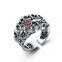 Adjustable Personalized Cool Punk Jewelry Pokerface Silver Red Diamond Fashion Men's Ring
