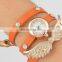 Popular Vogue Multilayer Leather Crystal Dial Bracelet Watch Retro Angel Wings Bangle Watch