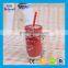 480ml glass beverage jar clear glass 16oz mason jar with handle and straw