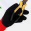 Red nylon polyester liner coated black wrinkle latex grip safety construction working hand gloves