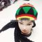 Hot Jamaica Reggae stylish knitted earflap hat jamaica knitted rasta hat with dreadlocks Bob Marley Hair Fancy Hat
