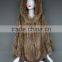 Genuine top quality poncho/ real rabbit & raccoon fur knitted women poncho with hood