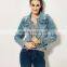 China Factory Supply Ripped Denim Jacket Women for Distress Denim Jacket Customization