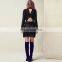 on stock black hollow dress with lace long sleeve thin women dresses