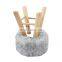Customized Solid Wooden Round Soft Fur seat unfolded stool ottoman chair modern 4 legs for bedroom livingroom