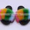 2020 new arrival factory price faux fur solid and mixed rainbow color fashion antiskid soft cute cheap women slide slippers