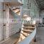 China factory supplier oak solid wood tempering glass spiral stair used spiral staircases