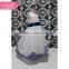 Fairy style white long dress with blue decorative pattern and blue waistband                        
                                                Quality Choice