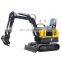 Mini digger crawler excavator in garden and solar farm