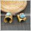 LFD-001R ~ Gold Plated Druzy Faceted Turquoise Stone Pave Rhinestone Crystal Rings For Women Jewelry Finding