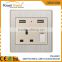Residential / commerical 4.8Amp duplex USB output Euro Electrical Wall switch Socket 230V 13A Metal Brush Silver /Chrome CE