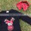 Full stock reindeer long sleeve Christmas top X-mas design red sequin dress girls party dress with matching accessory set
