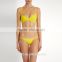 Anly Wholesale Ladies Skinny Shoulder Straps Yellow Stretch Seersucker Swimsuit