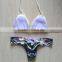 Knitting Bra and Printing Short Swimsuit Fashion V Style Mesh Bikini