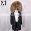 High Quality Short Military Woman Real Fur Parka Genuine Raccoon Fur Hood with Mink Fur Lining Coat