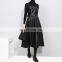 TWOTWINSTYLE Women Elegant Dresses PU Leather Square Collar Spaghetti Strap High Waist Fashion