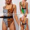 2019 Brown Tiger Leopard Print Sexy One Piece Swimsuit Women Push Up Swimwear Summer BeachWear Bathing Suit Monokini Bodysuit