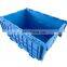 Plastic Crate Attached lid Tote With Label Sticker Barcode Anti-theft Lock Hole
