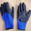 deep blue polyester 7 gauge knitted wrinkled latex palm coated safety work gloves for workers